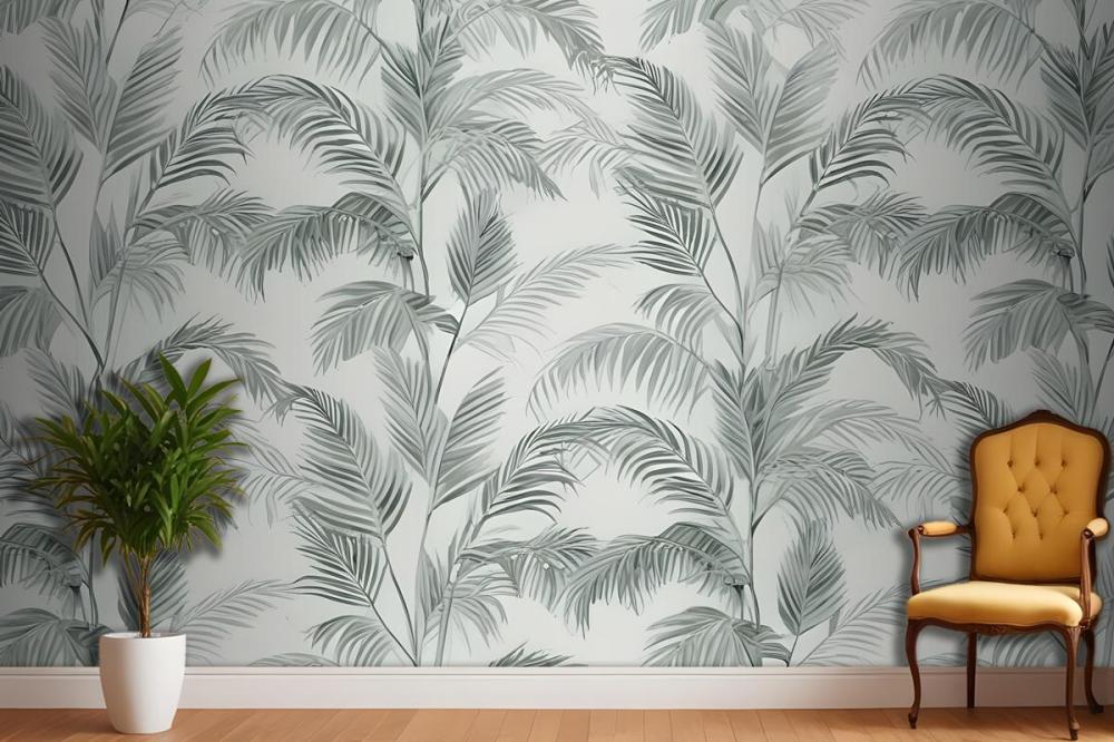 Green Inky Tropical Pattern Wallpaper Mural