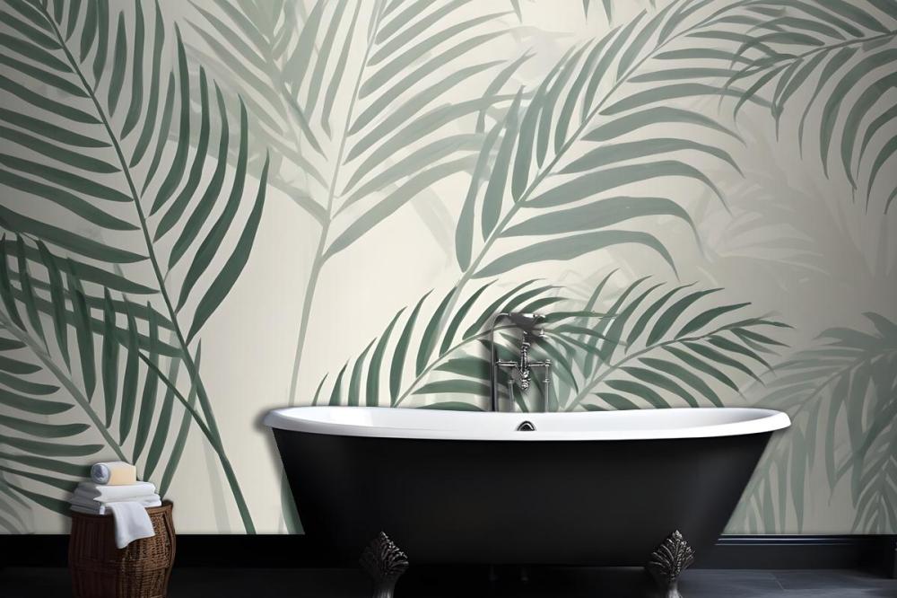 Green Palm Leaf Inky Tropical Wallpaper Mural