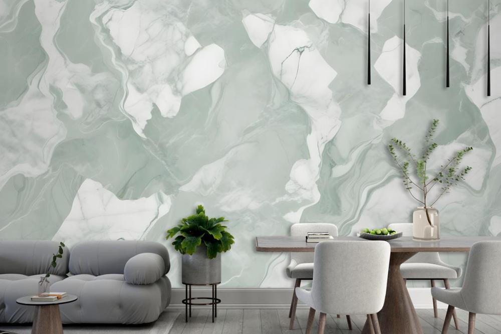 Green White Abstract Marble Wallpaper Mural