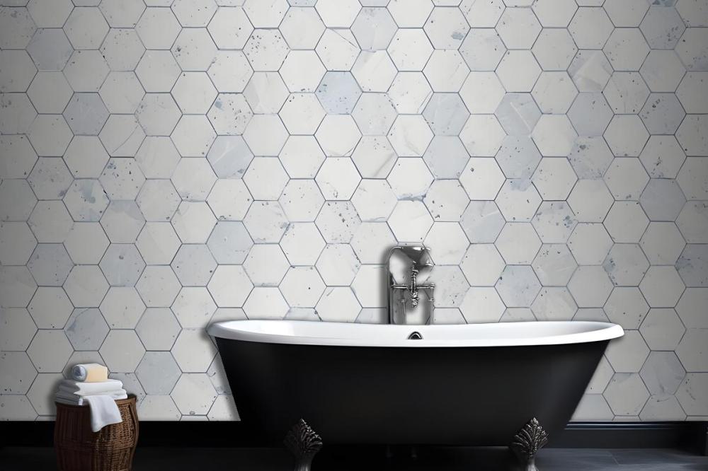 Hexagon Tile Terrazzo Pattern Wallpaper Mural