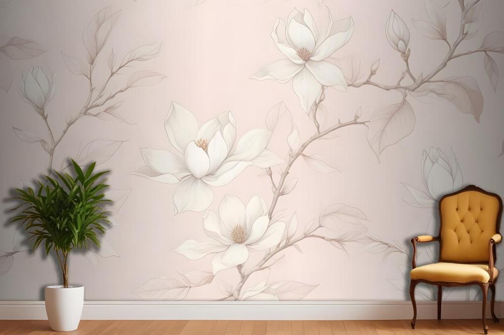 Large Hand Drawn Cherry Blossom Mural