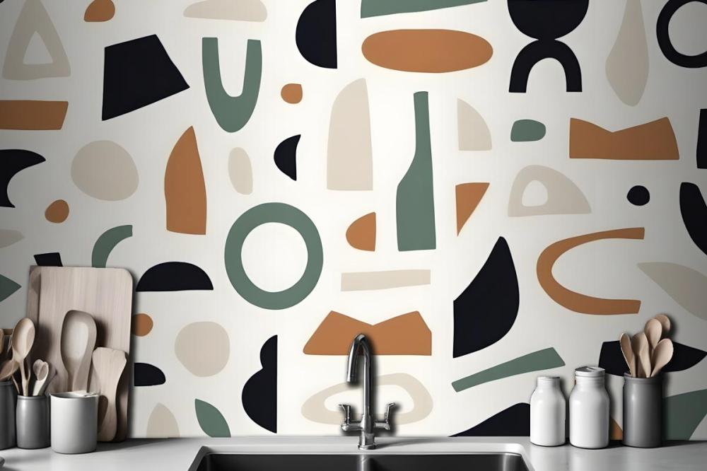 Navy & Brown Abstract Shapes Wallpaper Mural