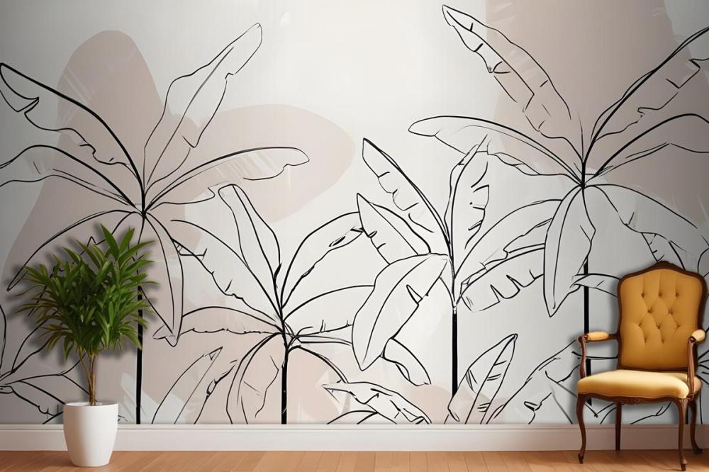 Neutral Pink Inky Tropical Wallpaper Mural