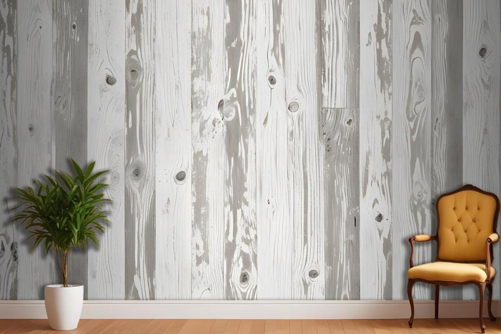 Neutral Printed Wood Panel Effect Wallpaper Mural