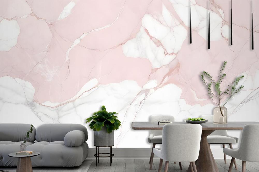 Pale Pink And White Marble Texture With Subtle Veining Patterns Wallpaper Mural