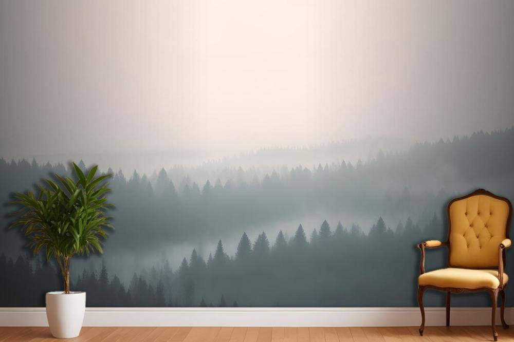 Peach & Green Pastel Ombre Forest Wallpaper Mural