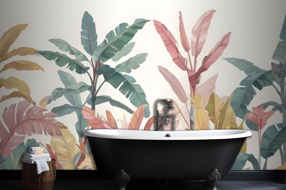 Pink & Teal Vintage Tropical Wall Mural