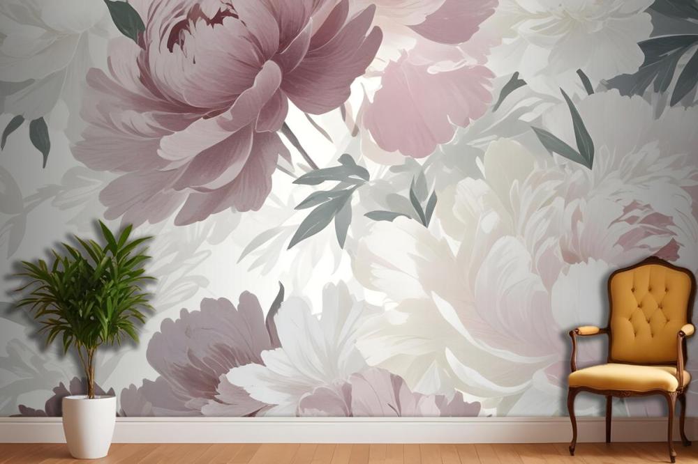 Pink And White Peony Flower Bedroom Wallpaper Mural