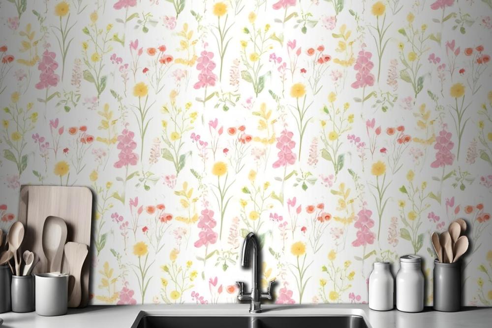 Pink Foxglove & Forget Me Not Flower Garden Wallpaper Mural