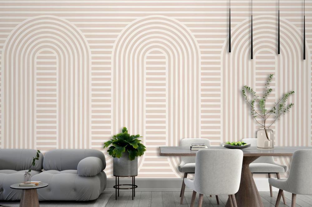 Pink Zen Garden Curves & Stripes Wallpaper Mural