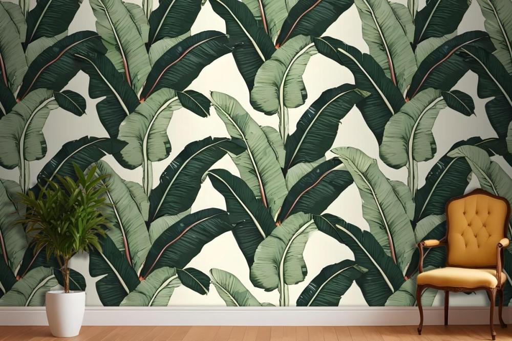 Seamless Pattern Featuring Lush Tropical Banana Wallpaper Mural