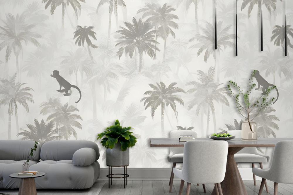 Sophisticated Minimal Jungle Animals Pattern Wallpaper Mural