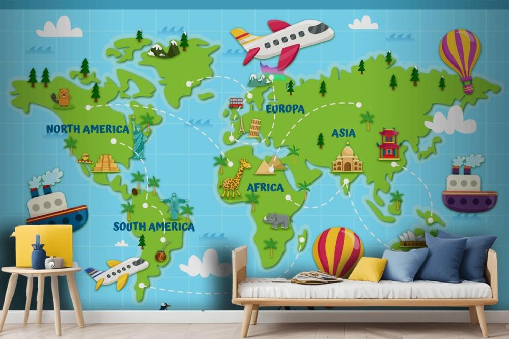 Travel The Globe World Map Kids Wallpaper Mural