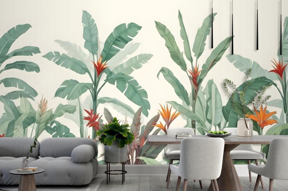 Tropical Jungle Scene With Lush Green Foliage Wallpaper Mural