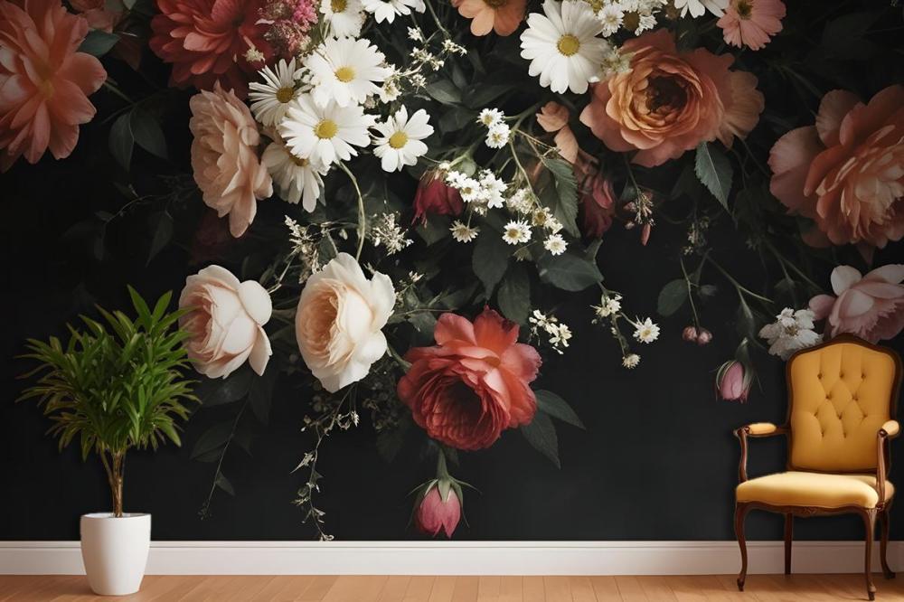 Vintage A Bouquet Of Vibrant Flower Bedroom Wallpaper Mural