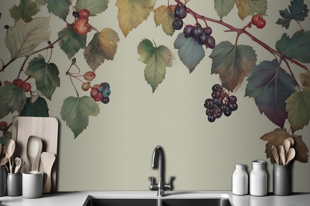 Vintage Green Botanical Fig Tree Wallpaper Mural