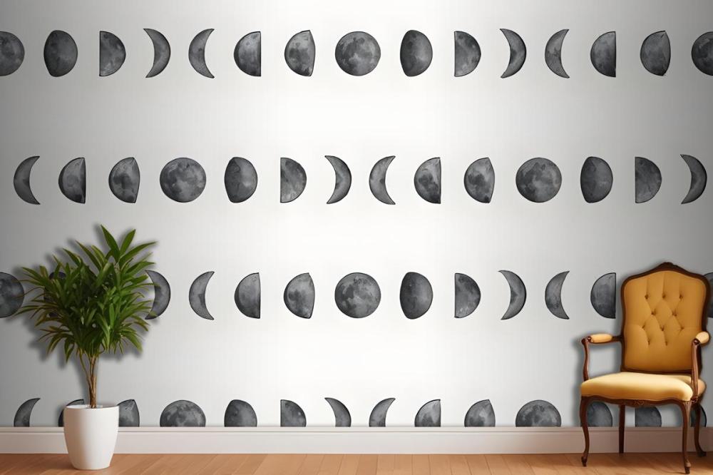 Watercolor Fullmoon Crescent Pattern Wallpaper Mural