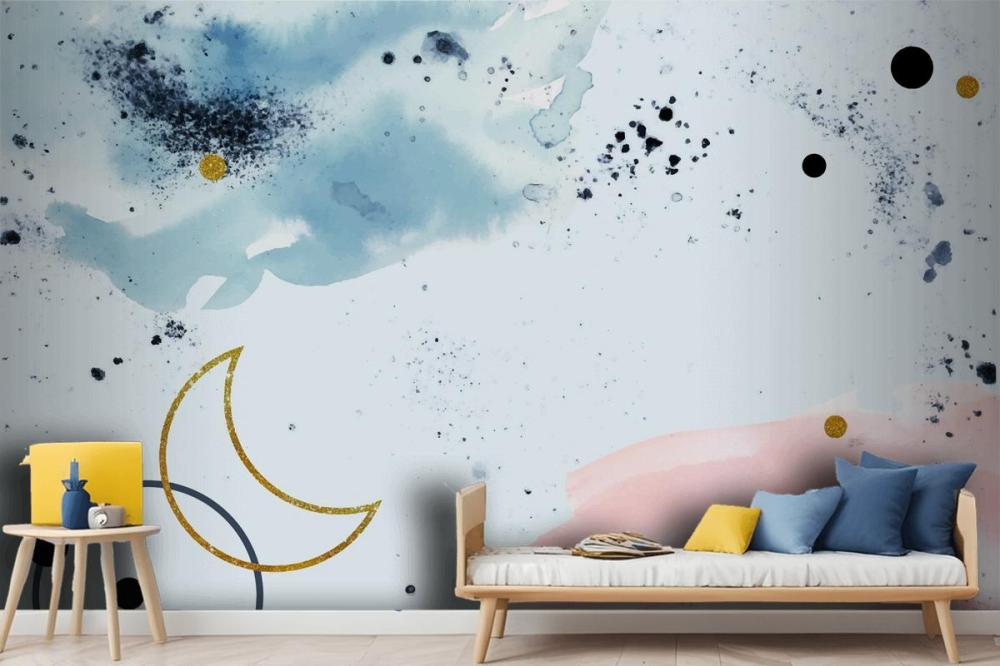 Watercolor Painted Background With Gold Elements Wallpaper Mural