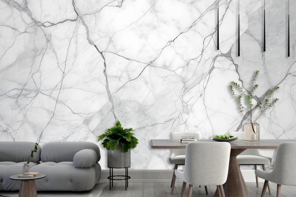 White Marble Texture With Gray Veins Wallpaper Mural