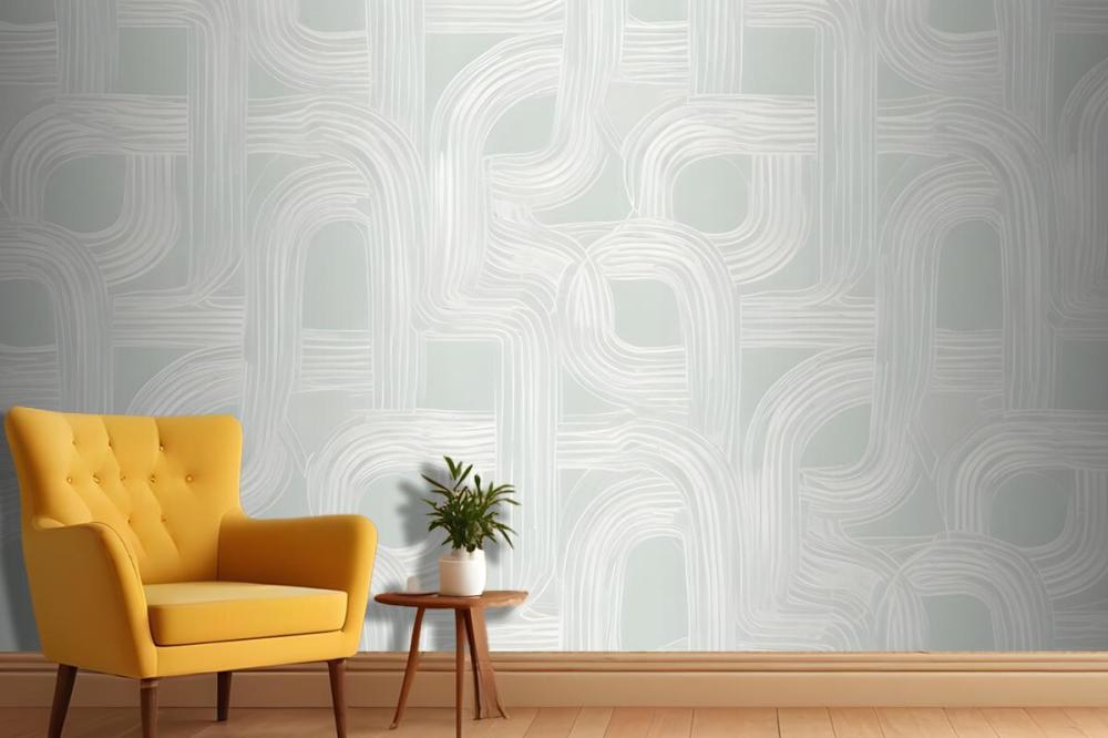 A Seamless Geometric Pattern With Interlocking Curved Shapes In Shades Of White And Light Green Wallpaper Mural