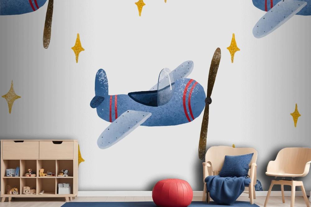 Aircraft And Clouds In Scandinavian Style Wallpaper Mural