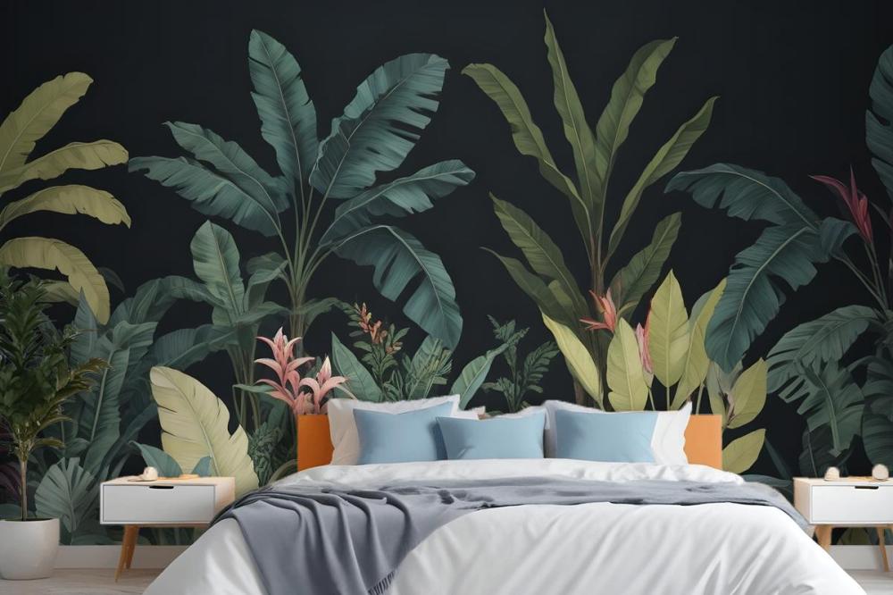 Blue & Green Dark Tropical Wall Mural