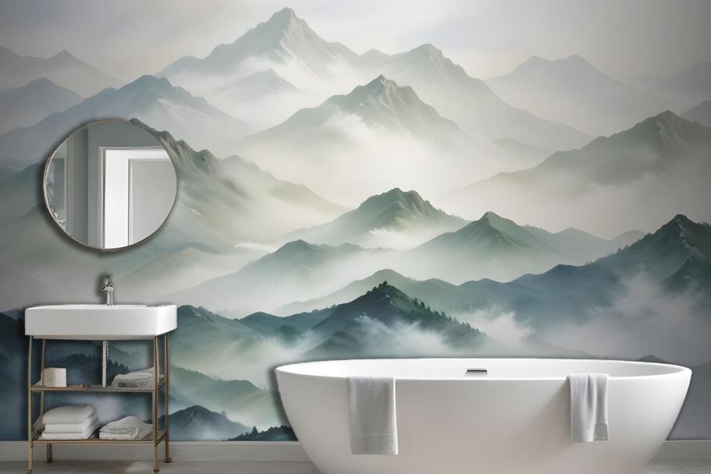 Blue & Green Mountainscape Wallpaper Mural