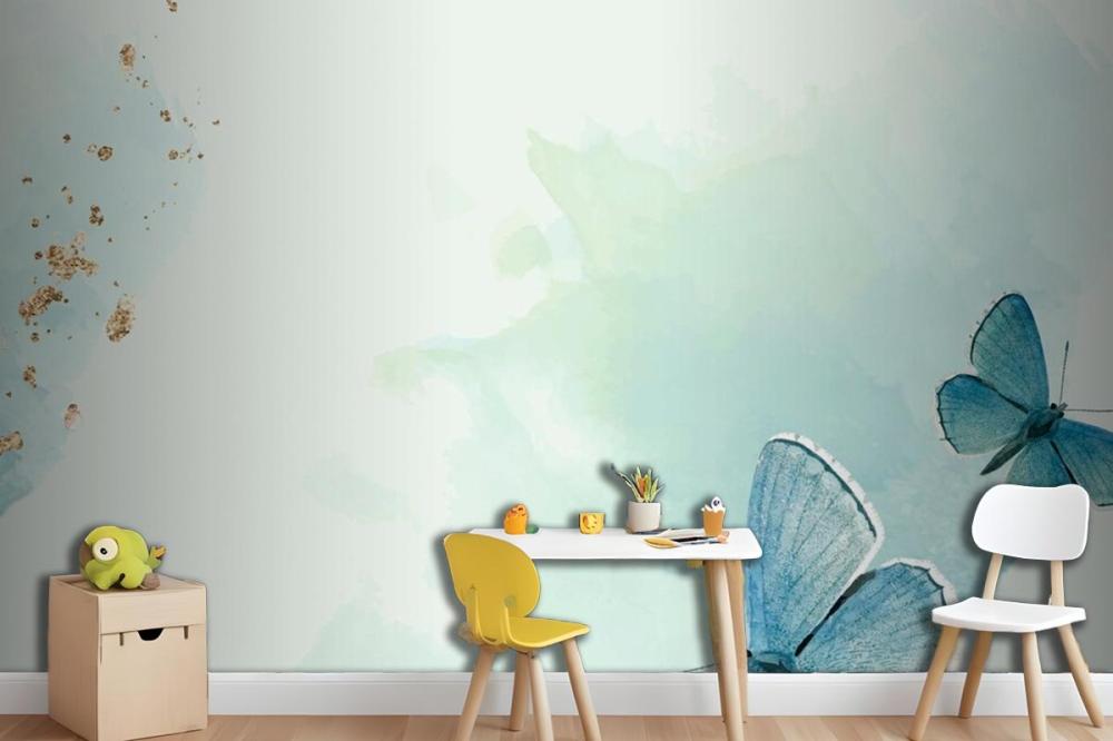 Blue Butterflies Patterned Background Wallpaper Mural