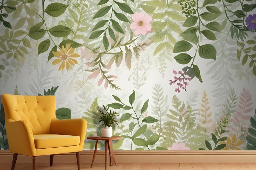 Bright Floral Garden Landscape Wallpaper Mural