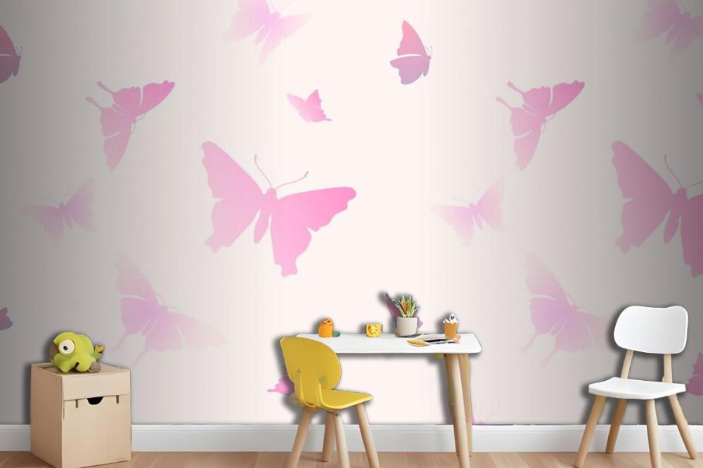 Butterfly Pattern Feminine Pink Aesthetic Wallpaper Mural
