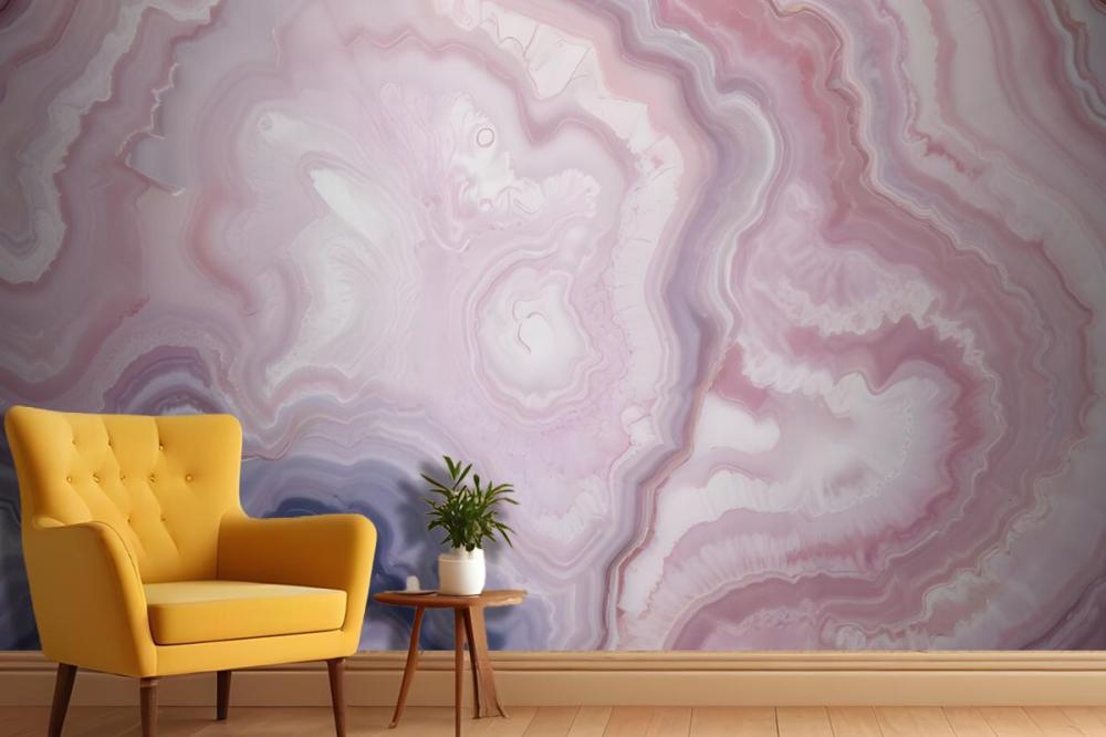 Closeup Of A Natural Agate Stone With Swirling Patterns Of Pink Wallpaper Mural