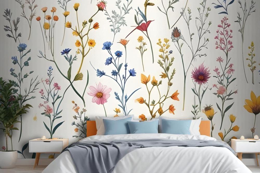 Colorful Blossoms Bedroom Wallpaper Mural