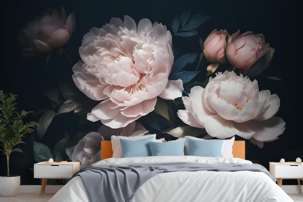 Dark Floral Peony Bouquet Wallpaper Mural