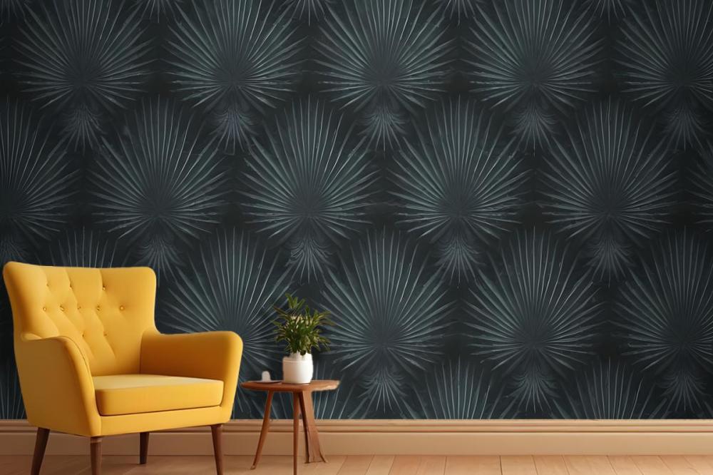 Dark Green Abstract Of Radiating Lines Sunburst Shapes Wallpaper Mural