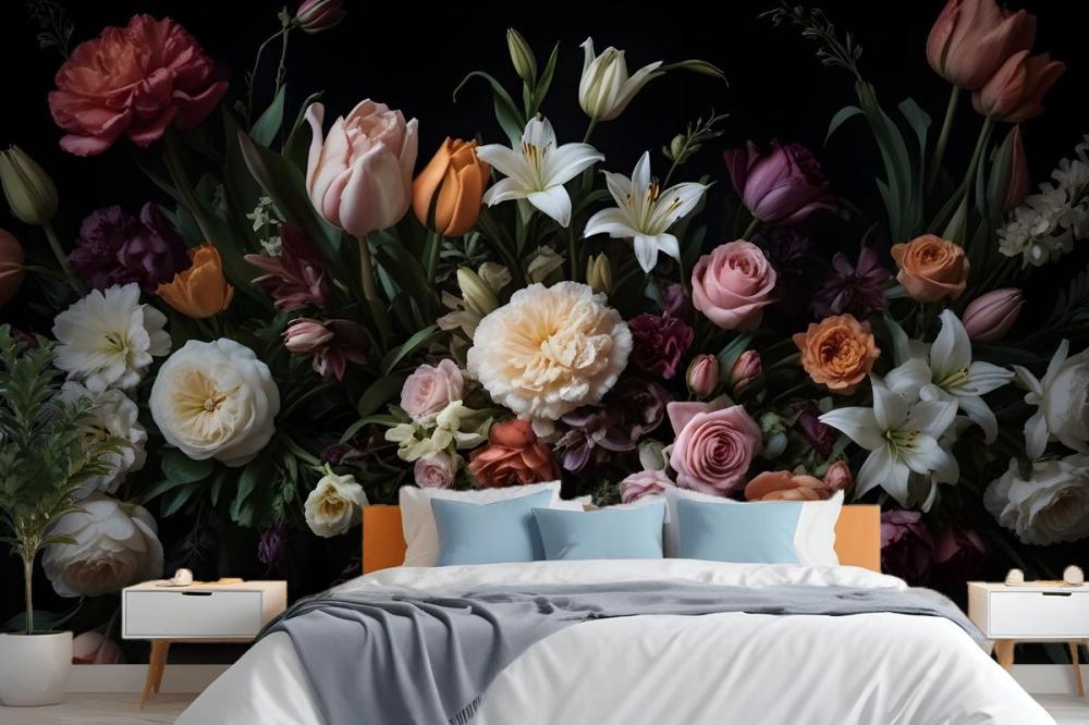 Dutch Dark Flowers Wallpaper Mural