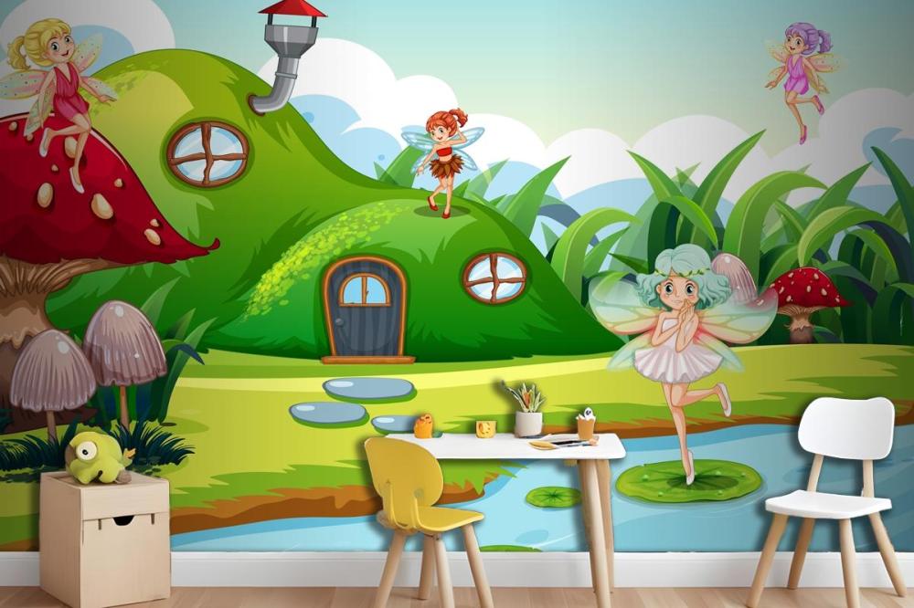 Fantasy Fairys In Green Scene Wallpaper Mural