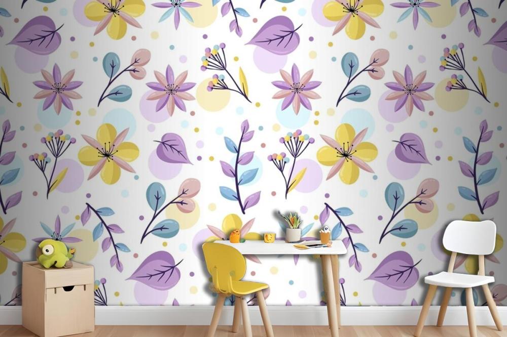 Floral Pattern With Pastel Colors Wallpaper Mural