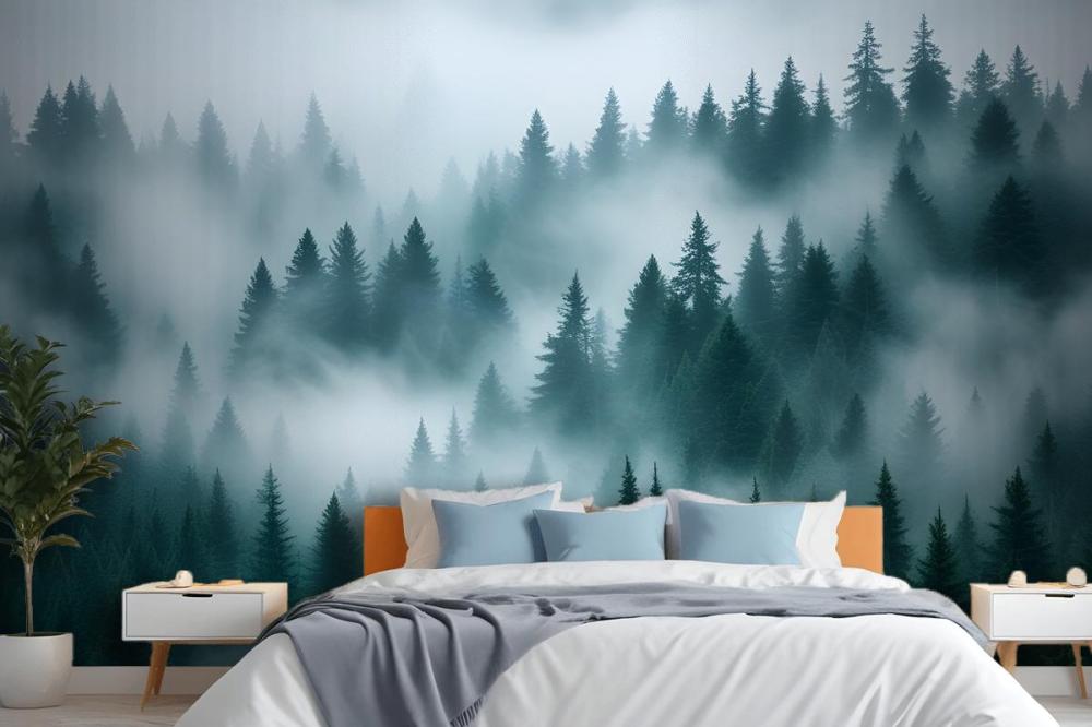 Foggy Pine Forest Wallpaper Mural