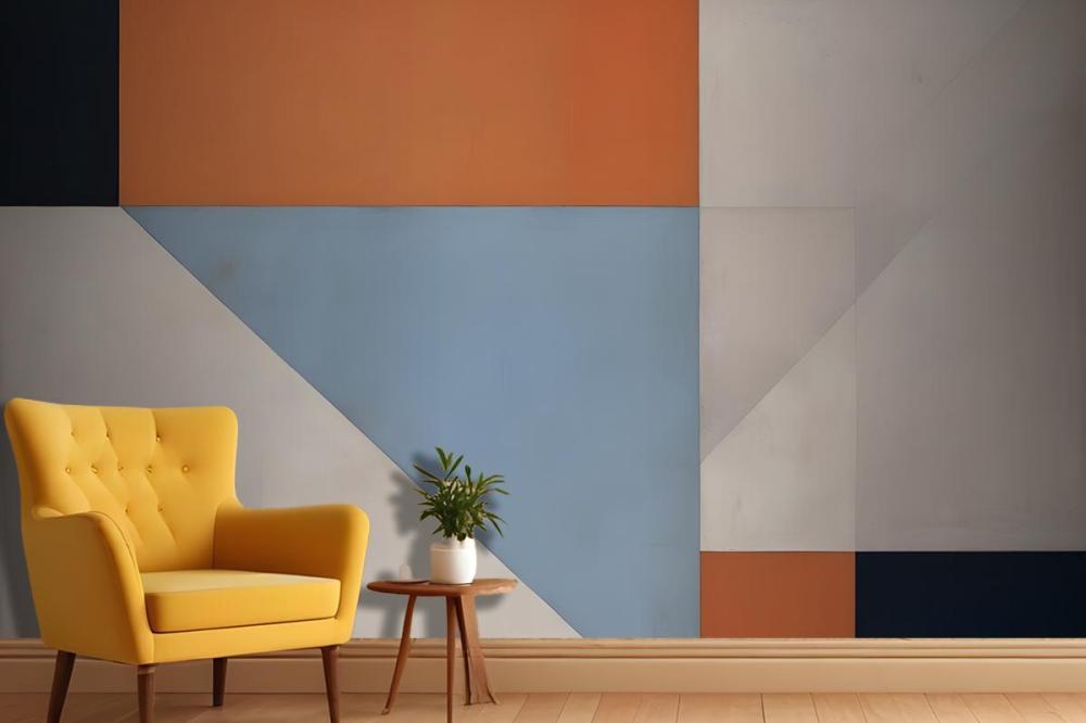 Geometric Abstract Composition With Various Shapes And Colors Including Orange Blue And Gray Wallpaper Mural