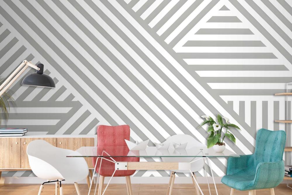Gray White Diagonal Striped Pattern Wallpaper Mural