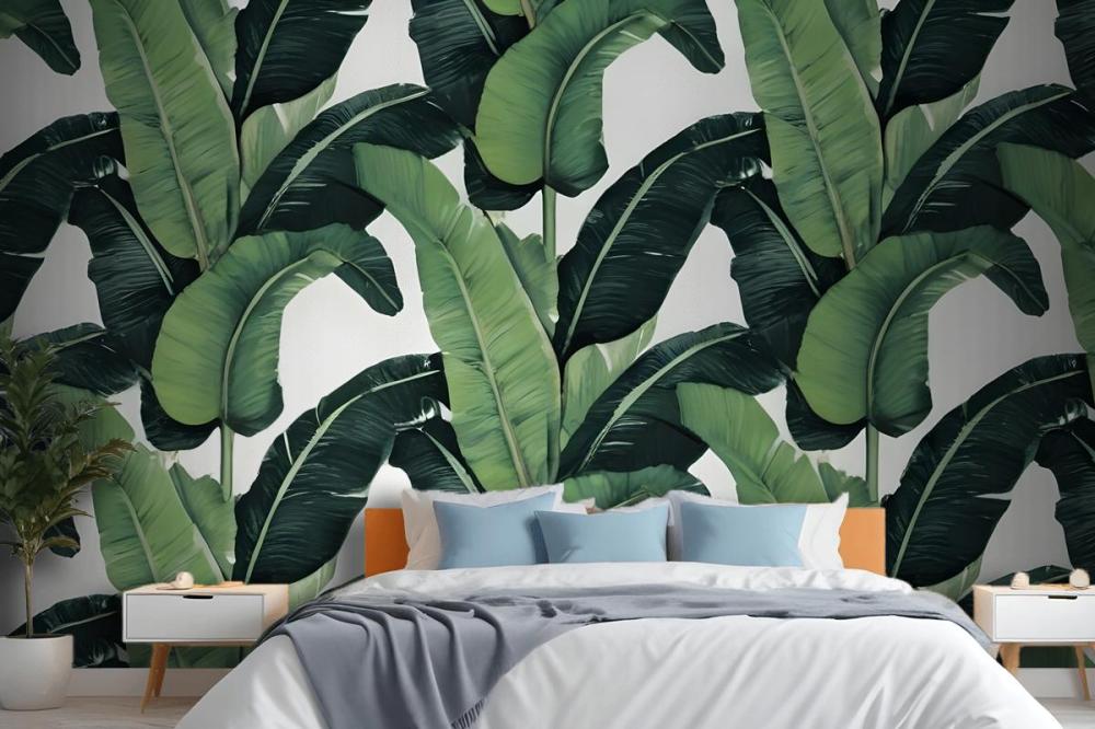Green Banana Leaf Pattern Wallpaper Mural