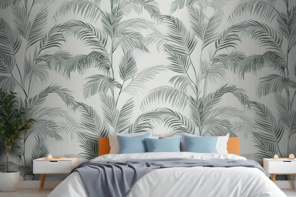 Green Inky Tropical Pattern Wallpaper Mural