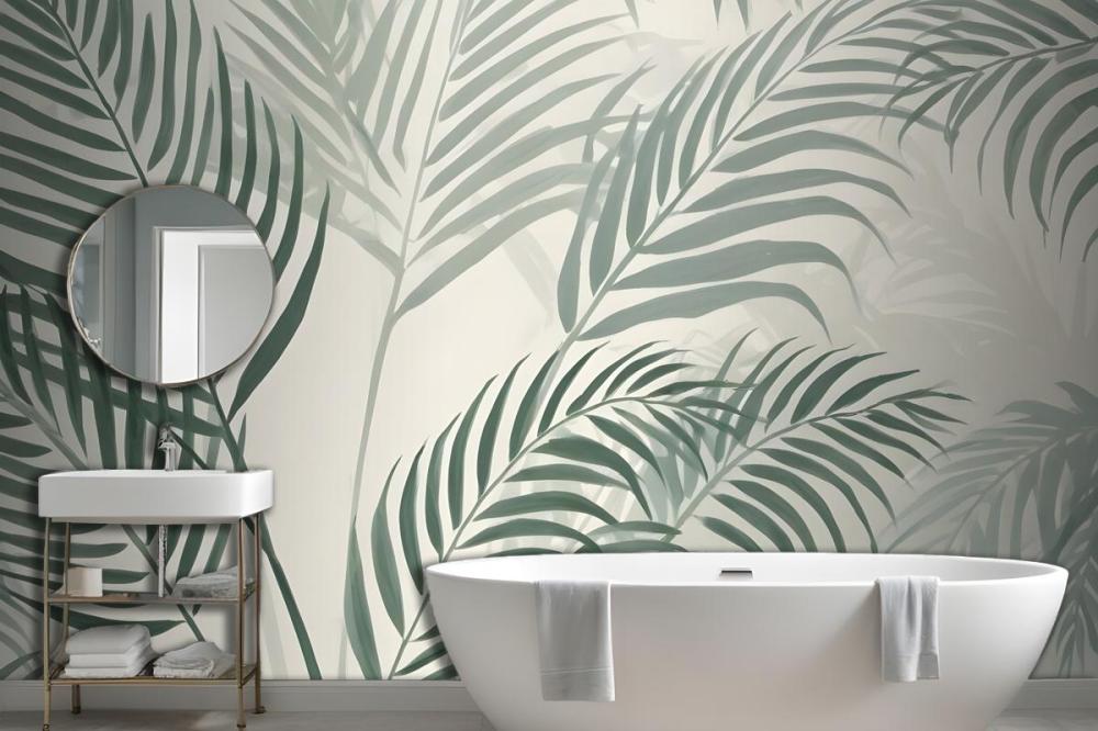 Green Palm Leaf Inky Tropical Wallpaper Mural