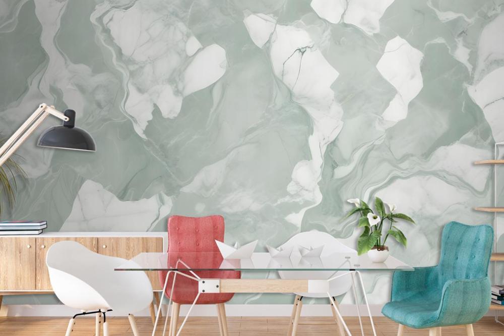 Green White Abstract Marble Wallpaper Mural