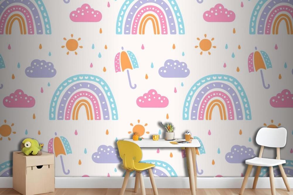 Hand Drawn Rainbow Pattern Design Kids Wallpaper Mural