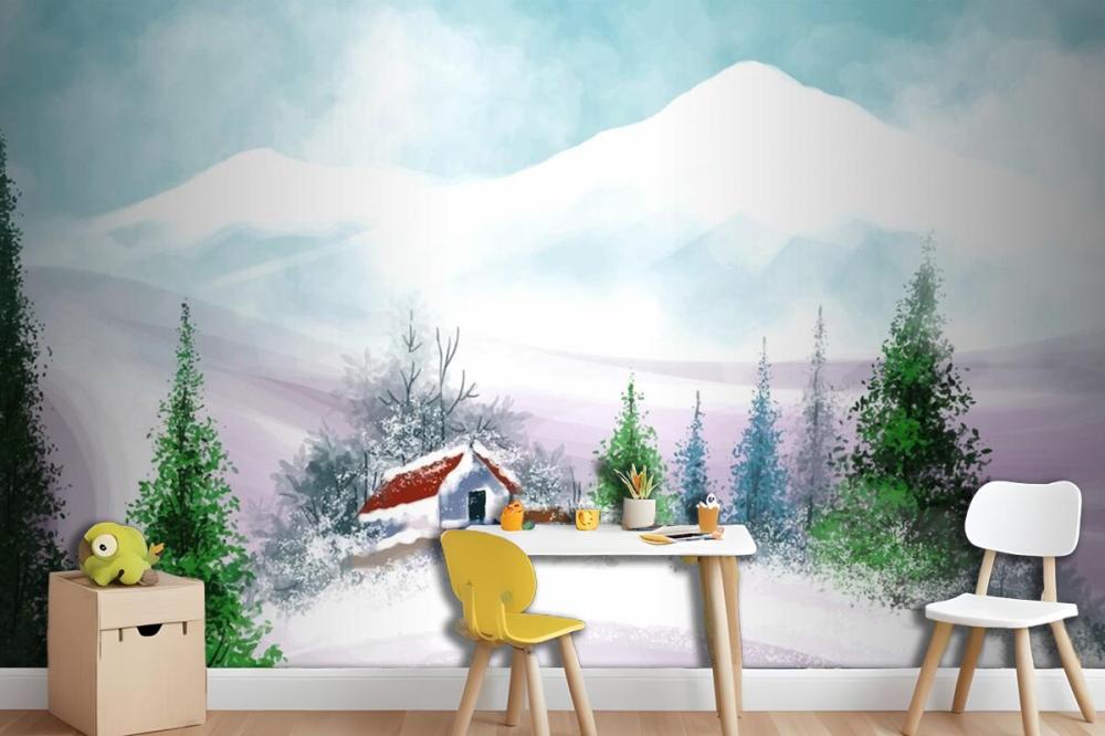 Hand Painted Watercolor Drawing For Christmas And Happy New Year Girl Wallpaper Mural