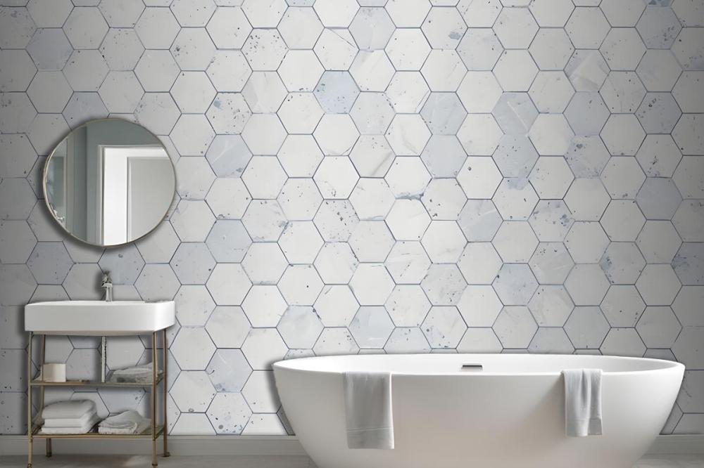 Hexagon Tile Terrazzo Pattern Wallpaper Mural
