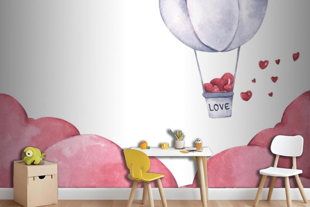 Hot Air Balloon With Heart Float On The Sky Wallpaper Mural