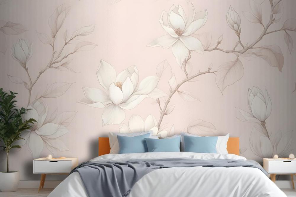 Large Hand Drawn Cherry Blossom Mural