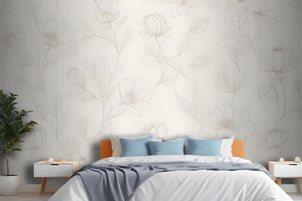 Minimalist Cream Cherry Blossom Mural
